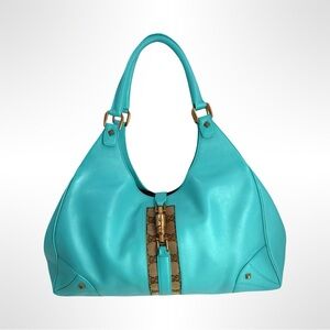 Vintage Authentic Gucci Turquoise Leather Hobo Bag